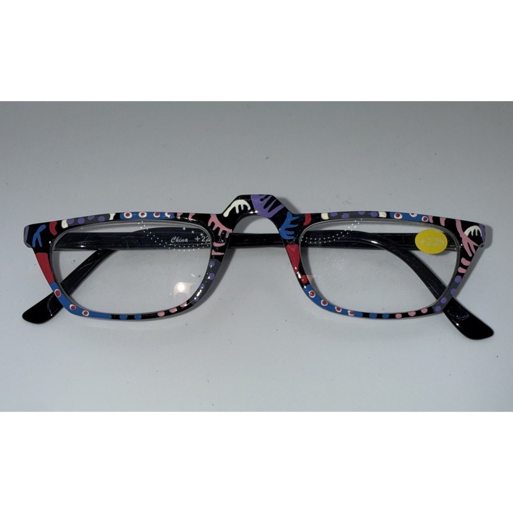 Hand Painted Black & Colorful Half Frame Reading Glasses +2.25 NEW - Trendy